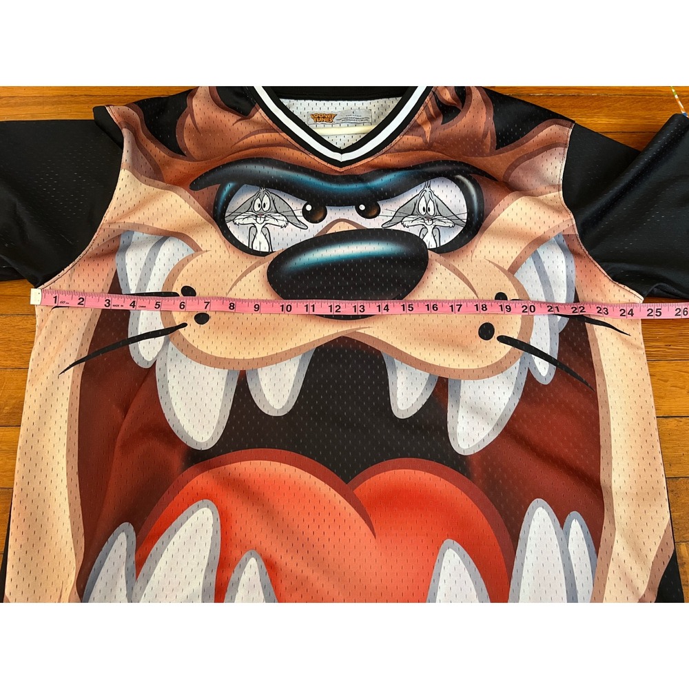 Looney Tunes Tasmanian Devil Taz Mesh Jersey Mens Large Black Bugs AOP Graphic - Picture 4 of 7